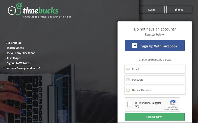 đăng ký tài khoản Timebucks